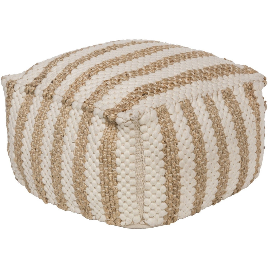 Striped Almeria Square Jute/Cotton Pouf (20 x 20 12) Brown