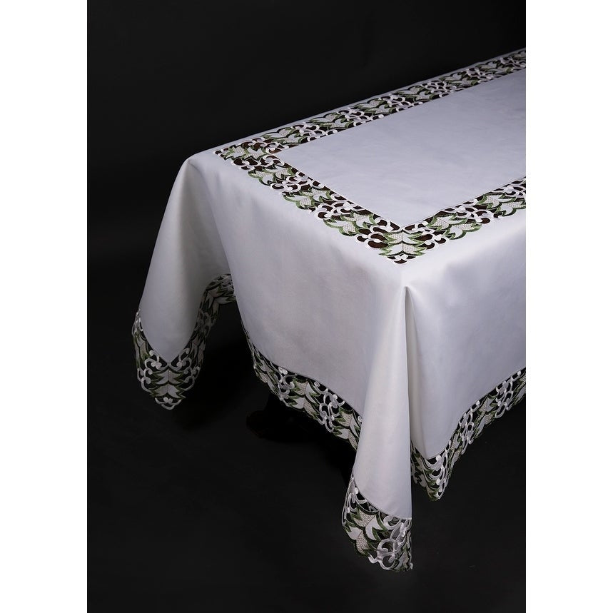 Tannenbaum Embroidered Cutwork Holiday Tablecloth 60 By 84-inch White Rectangle Polyester - Diamond Home USA