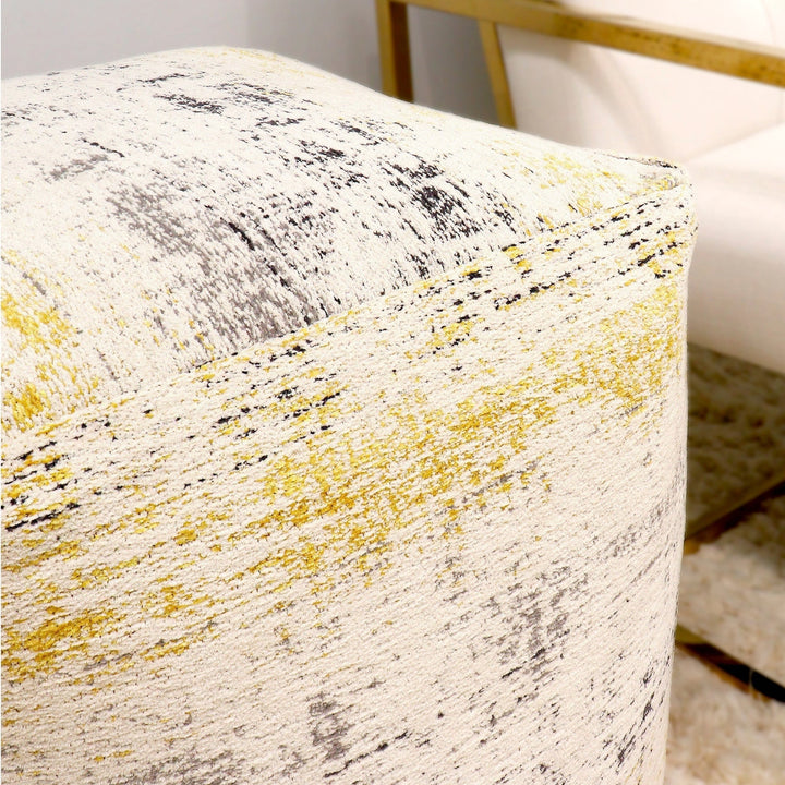 Hampshire Ottoman Pouf Gold Casual Pattern Square Cotton Textured