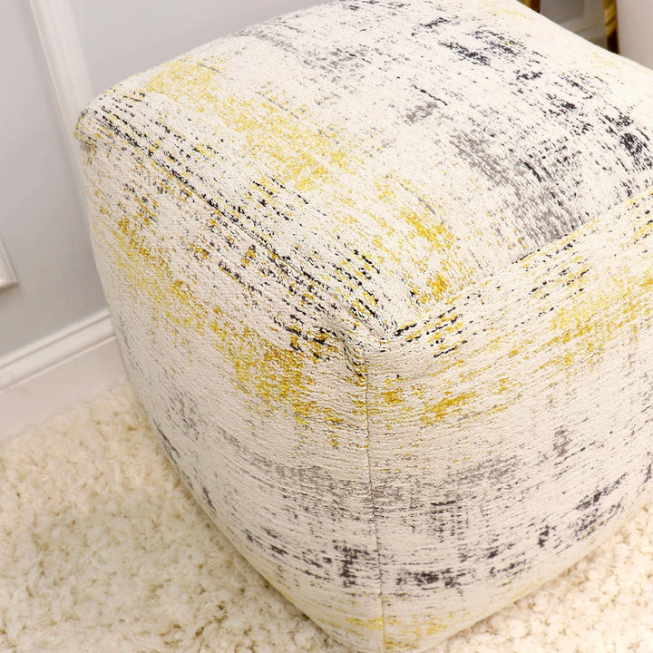 Hampshire Ottoman Pouf Gold Casual Pattern Square Cotton Textured