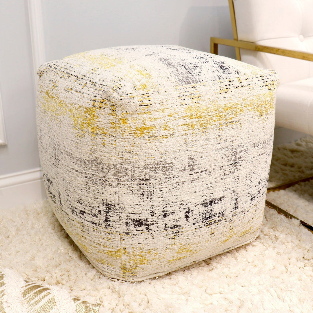 Hampshire Ottoman Pouf Gold Casual Pattern Square Cotton