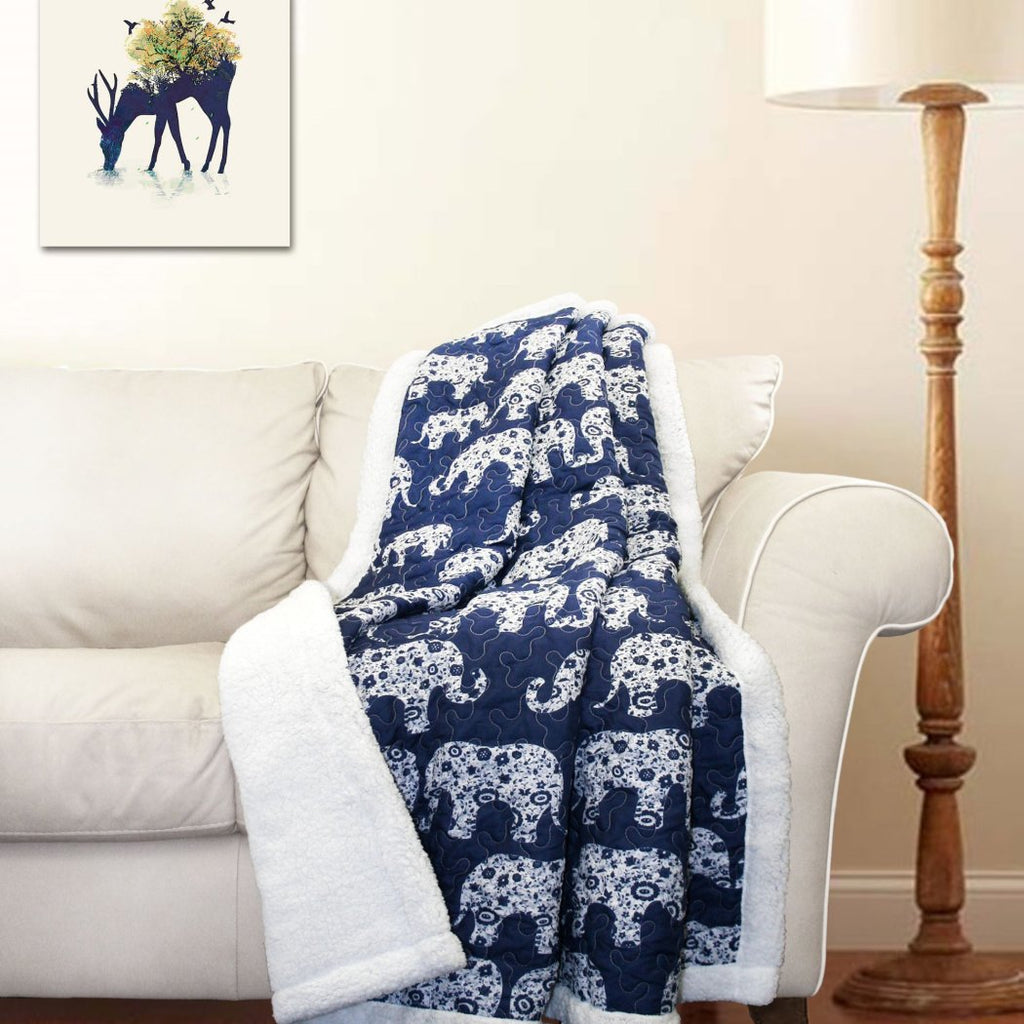Elephant Parade Throw Blanket Kids Bedding Dotted Elephants Animal Zoo Themed Quilted Plain Weaved Sherpa