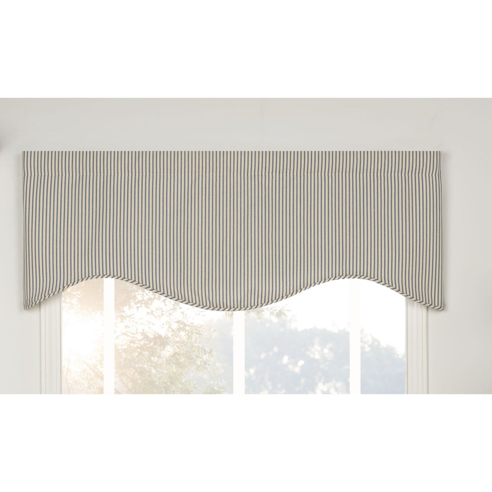 Ticking Stripe Blue Shaped Valance Casual Traditional 100% Cotton Lined