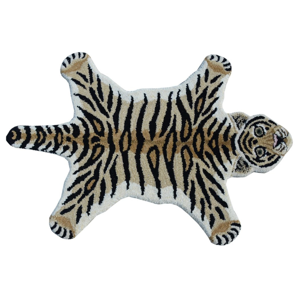 2' x 3' Color Black Stripe Tiger Skin Shape Area Rug Wool Cotton Animal Wild Africa Safari Lively Wilderness Charming Unique Majestic Indoor Living - Diamond Home USA