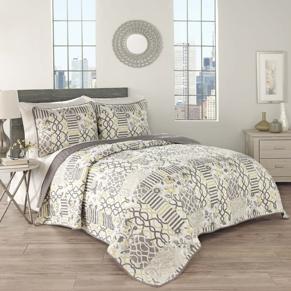 Paisley Quilt Set Contemporary Damask Geometric Floral Pattern Modern Theme Bedding Stripes Flowers Quilted