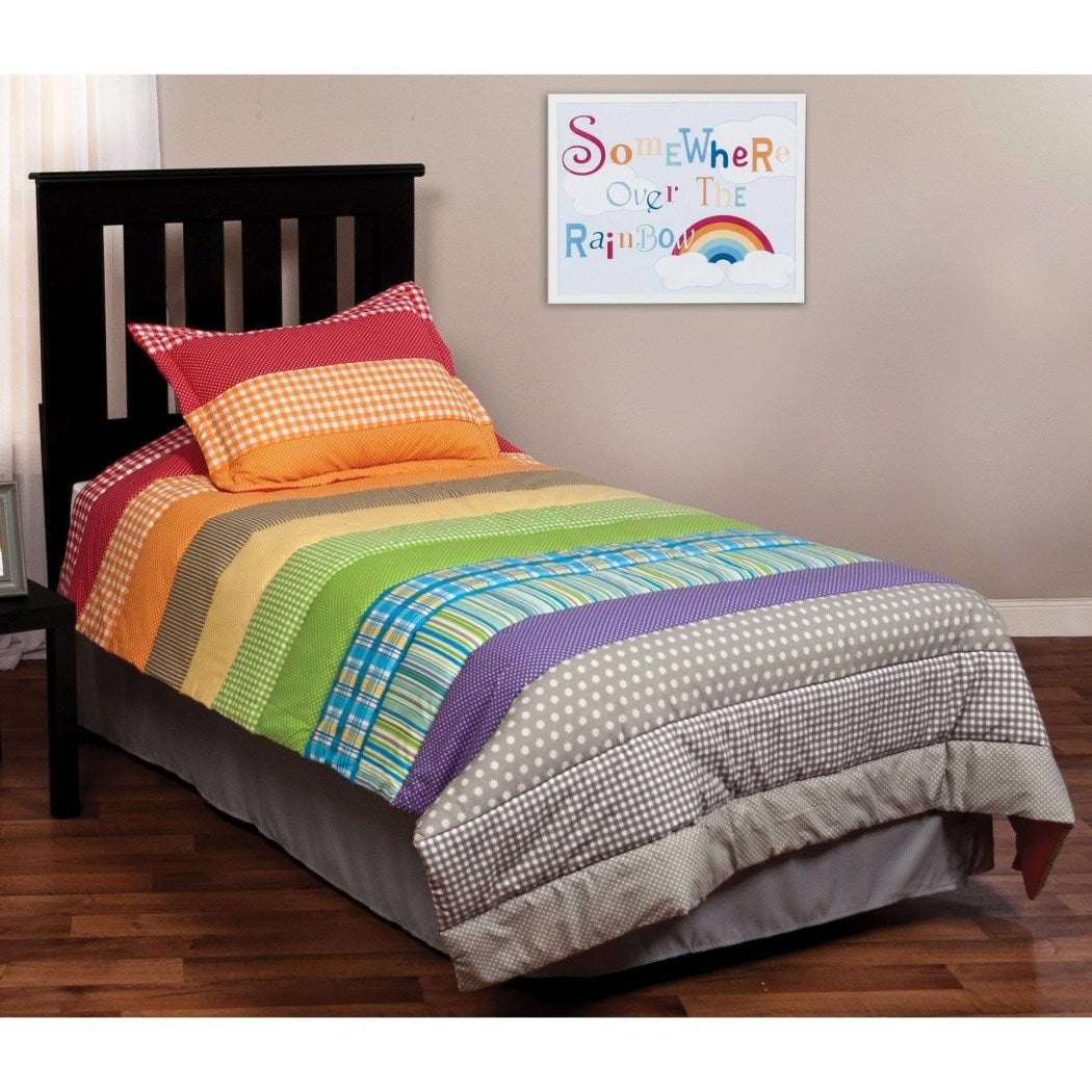 Kids Rainbow Stripes Pattern Comforter Twin Set Elegant Colorful Gingham Checkered Polka Dots Rugby Stripes Plaid Artistic Design Bedding Modern Soft - Diamond Home USA