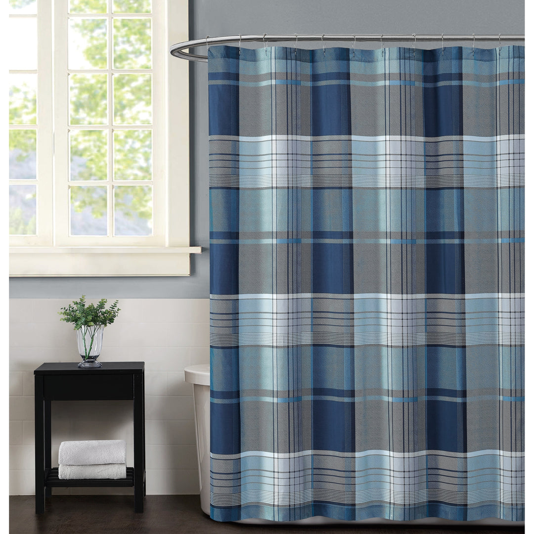 Trey Plaid Shower Curtain Blue Casual