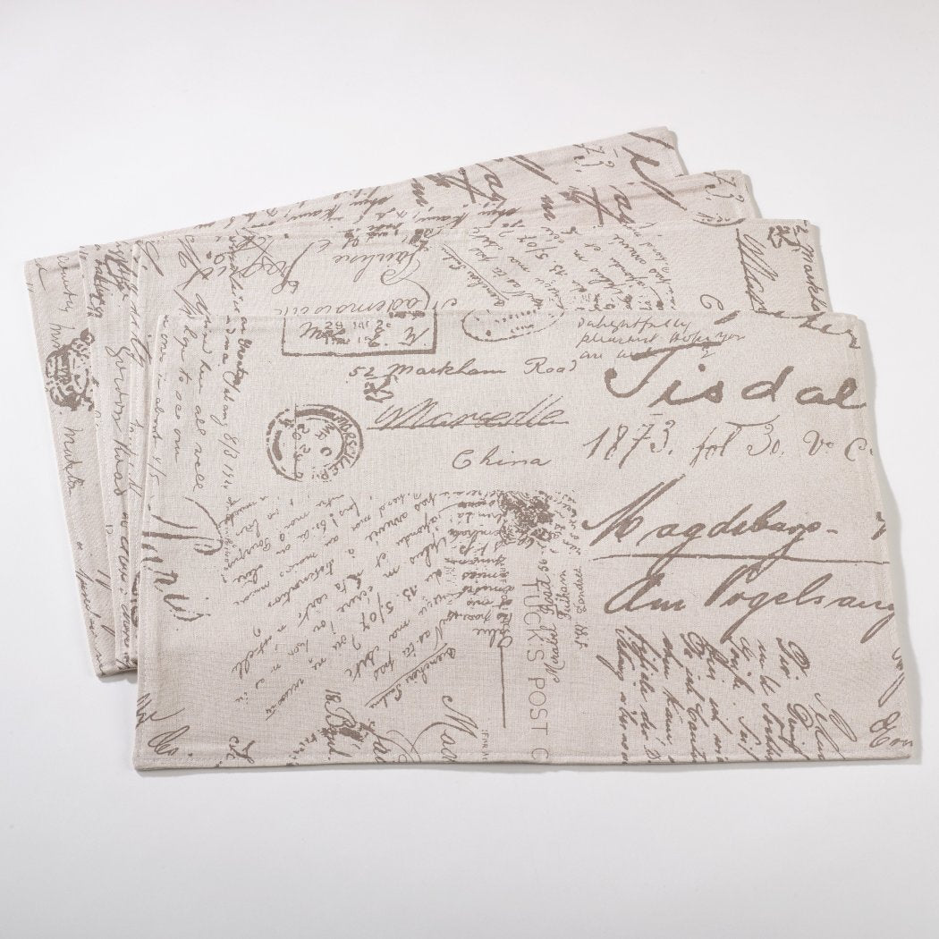 Cream Vintage Script Theme Placemats Set (14"Wx20"L) Elegant Authentic Letter Quotes & Saying Pattern Place Mats Country Traditional Features Easy - Diamond Home USA