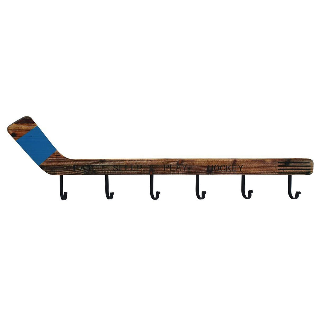 Semmelweis Wood/ Metal Hockey Wall Hook Black Blue Brown Industrial Iron Wood - Diamond Home USA