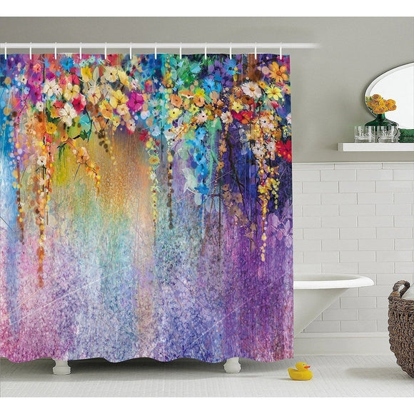 Watercolor Flower Home Decor Shower Curtain Blue Holiday Modern Contemporary Polyester - Diamond Home USA