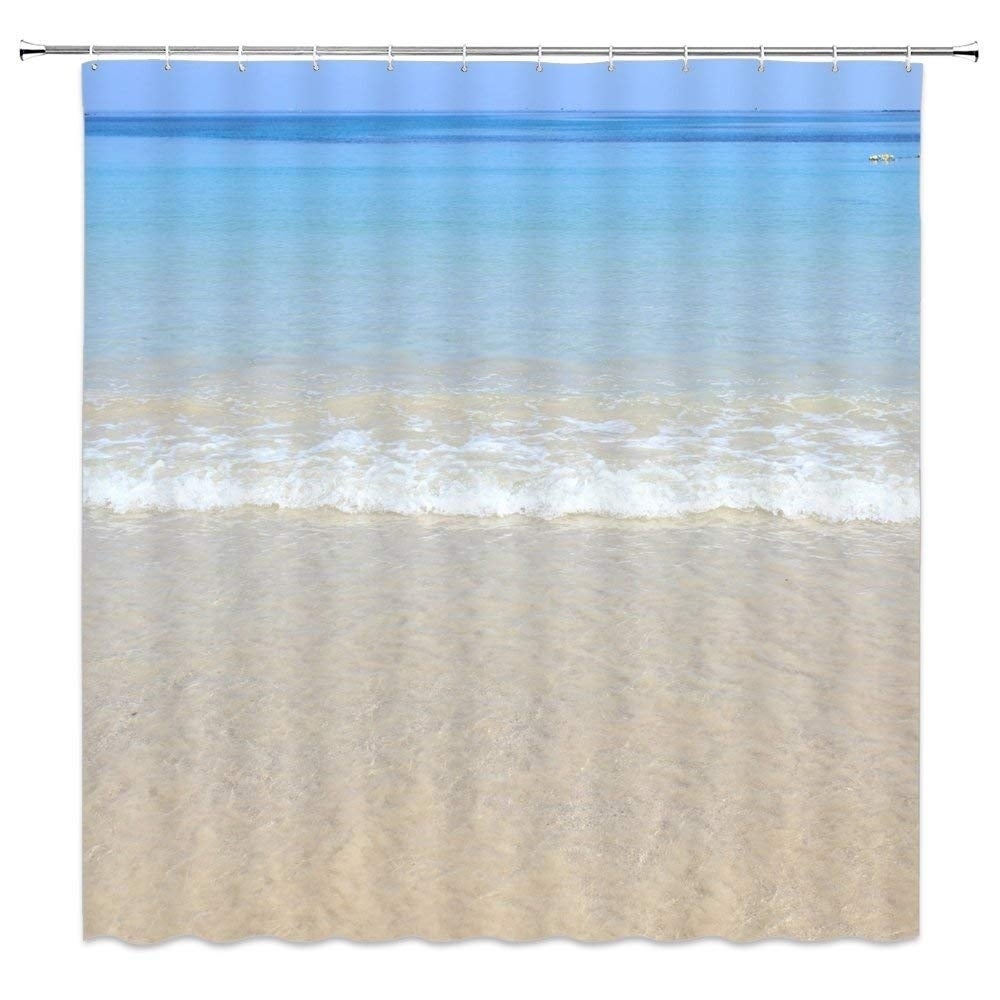 Wave Beach Shower Curtain Blue Graphic Print Casual Polyester - Diamond Home USA