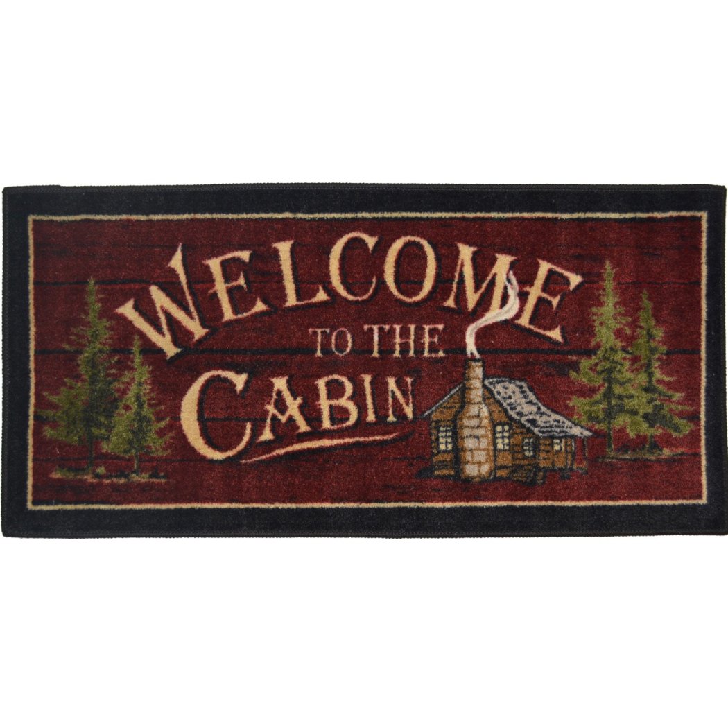 20"x44" Red Black Welcome Cabin Word Art Printed Accent