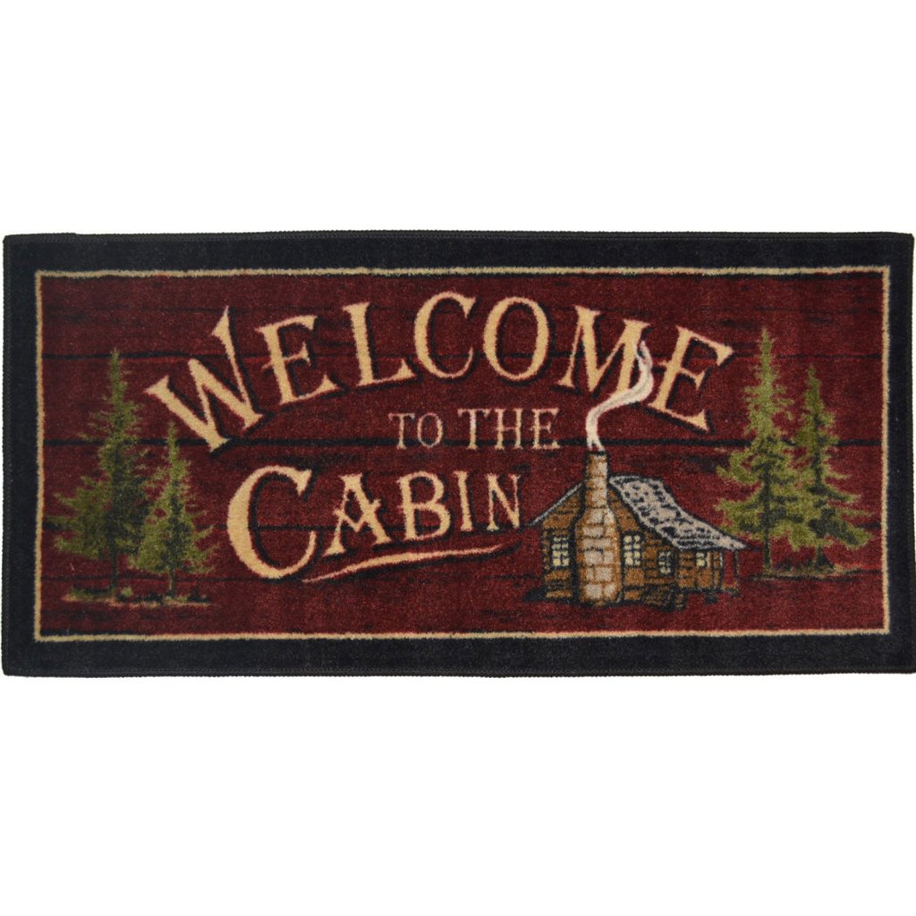 20"x44" Red Black Welcome Cabin Word Art Printed Accent Mat Rug Indoor Graphical Pattern Living Room Rectangle Carpet Southwest Cabin Themed Synthetic - Diamond Home USA