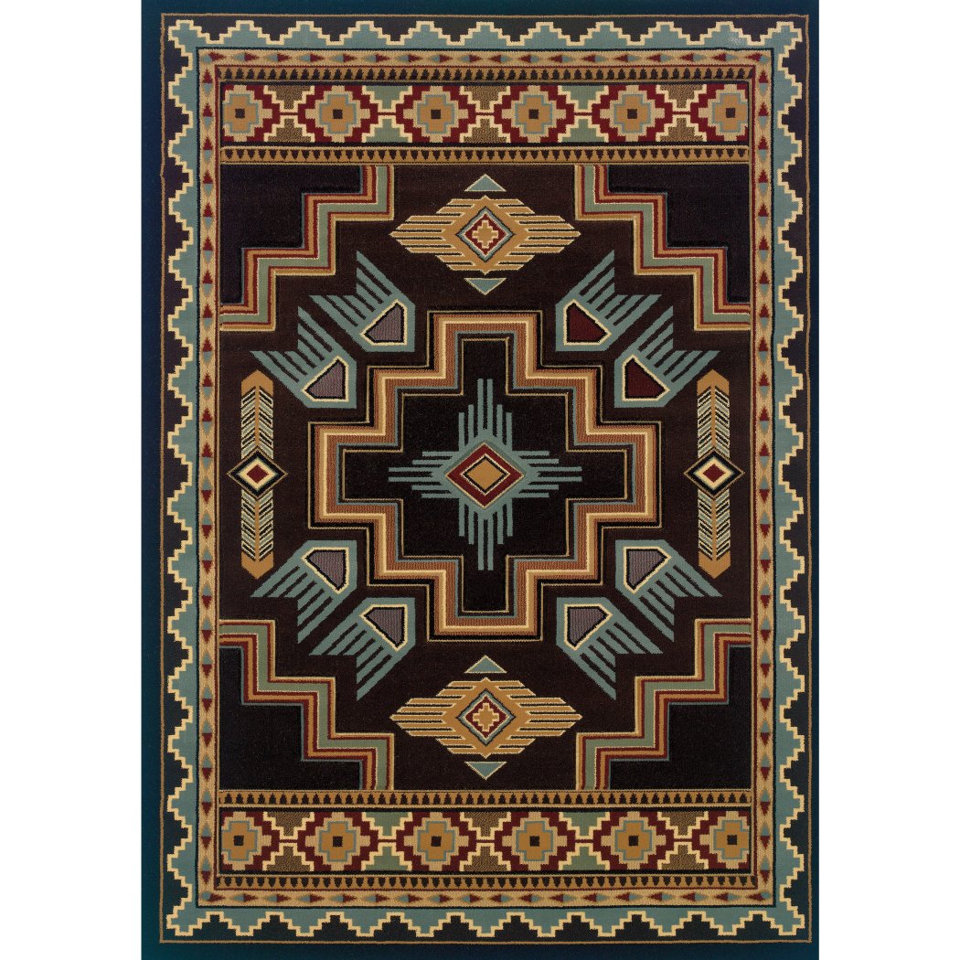 1'10"x3ft Deep Blue Light Blue Beige Black Colored Geometric Accent Rug Indoor Southwestern Indian Inspired Lodge Cabin Native American Mat Fireplace - Diamond Home USA