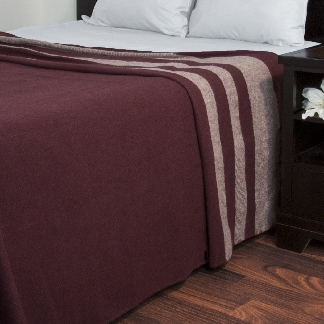 Burgundy Stripes Pattern Blanket Full Queen Size Elegant Luxurious Classic Stripe Inspired Design Sofa Throw Winter Season Soft & Warmth Bedding - Diamond Home USA