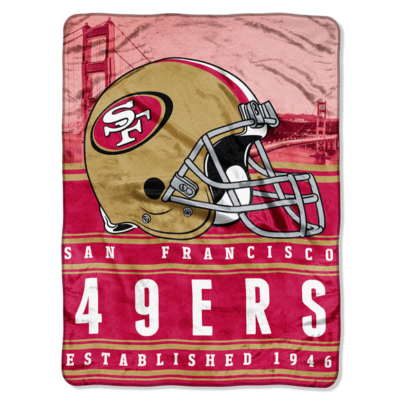 NFL 49ers Throw Blanket 60 X 80 Inches Football Themed Bedding Sports Patterned Team Logo Fan Merchandise Athletic Team Spirit Fan Scarlet Gold Silk