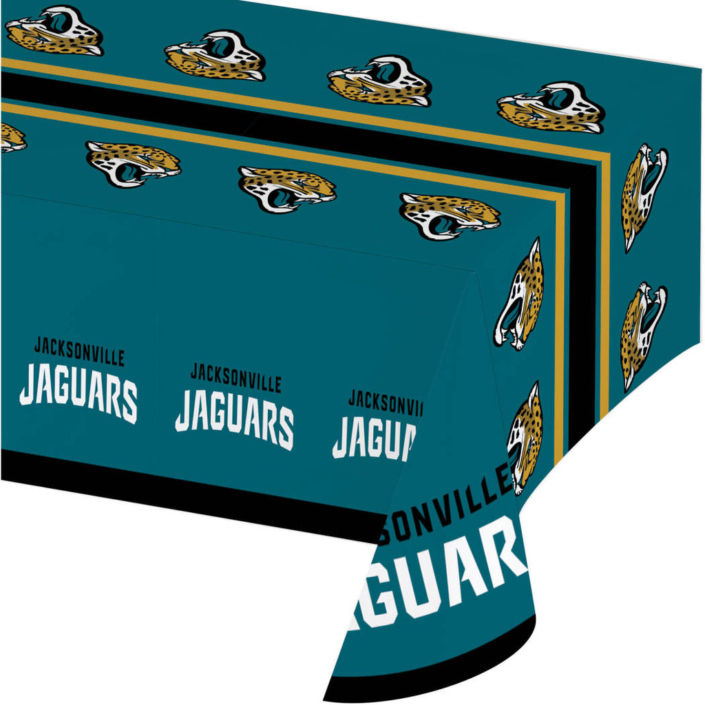 54 X 102 Inch NFL Jaguars Tablecloth Football Themed Rectangle Table Cover Sports Patterned Team Color Logo Fan Merchandise Athletic Spirit Black Gold - Diamond Home USA