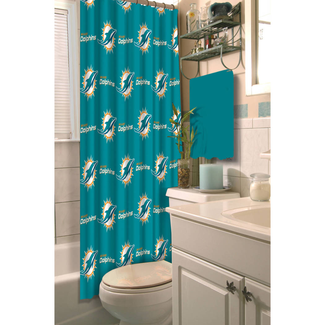 NFL Dolphins Shower Curtain 72 X 72 Inches Football Themed Bedding Sports Patterned Team Logo Fan Merchandise Bathroom Curtain Athletic Team Spirit - Diamond Home USA