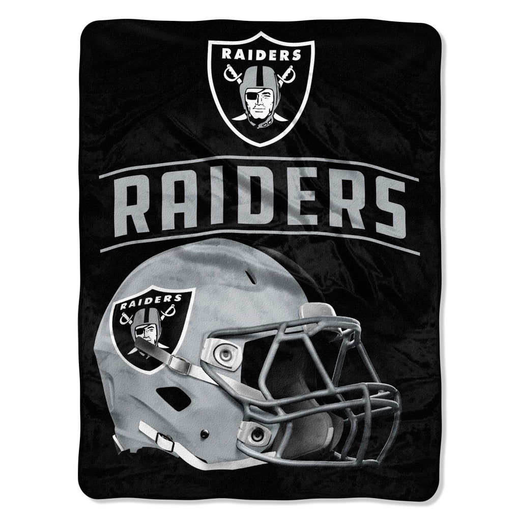 NFL Raiders Throw Blanket 46 X 60 Inches Football Themed Bedding Sports Patterned Team Logo Fan Merchandise Athletic Team Spirit Fan Black Silver