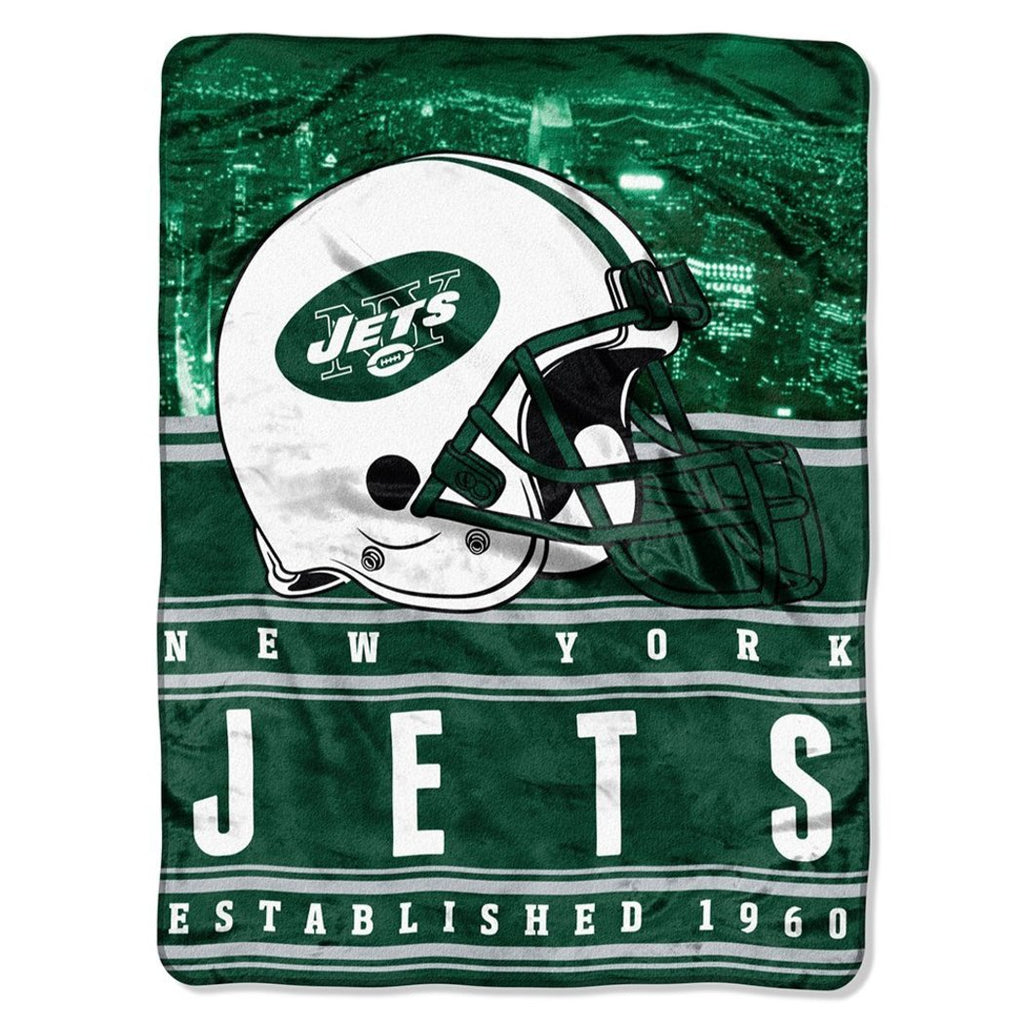 NFL Jets Throw Blanket 60 X 80 Inches Football Themed Bedding Sports Patterned Team Logo Fan Merchandise Athletic Team Spirit Fan White Green Black