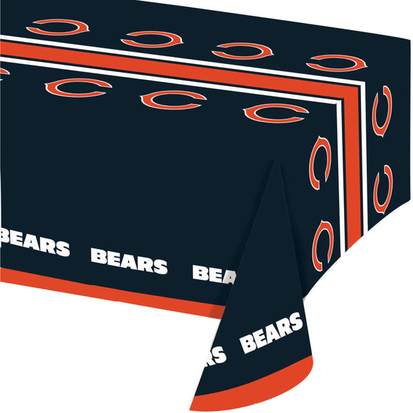 54 X 102 Inch NFL Bears Tablecloth Football Themed Rectangle Table Cover Sports Patterned Team Color Logo Fan Merchandise Athletic Spirit Navy Blue - Diamond Home USA