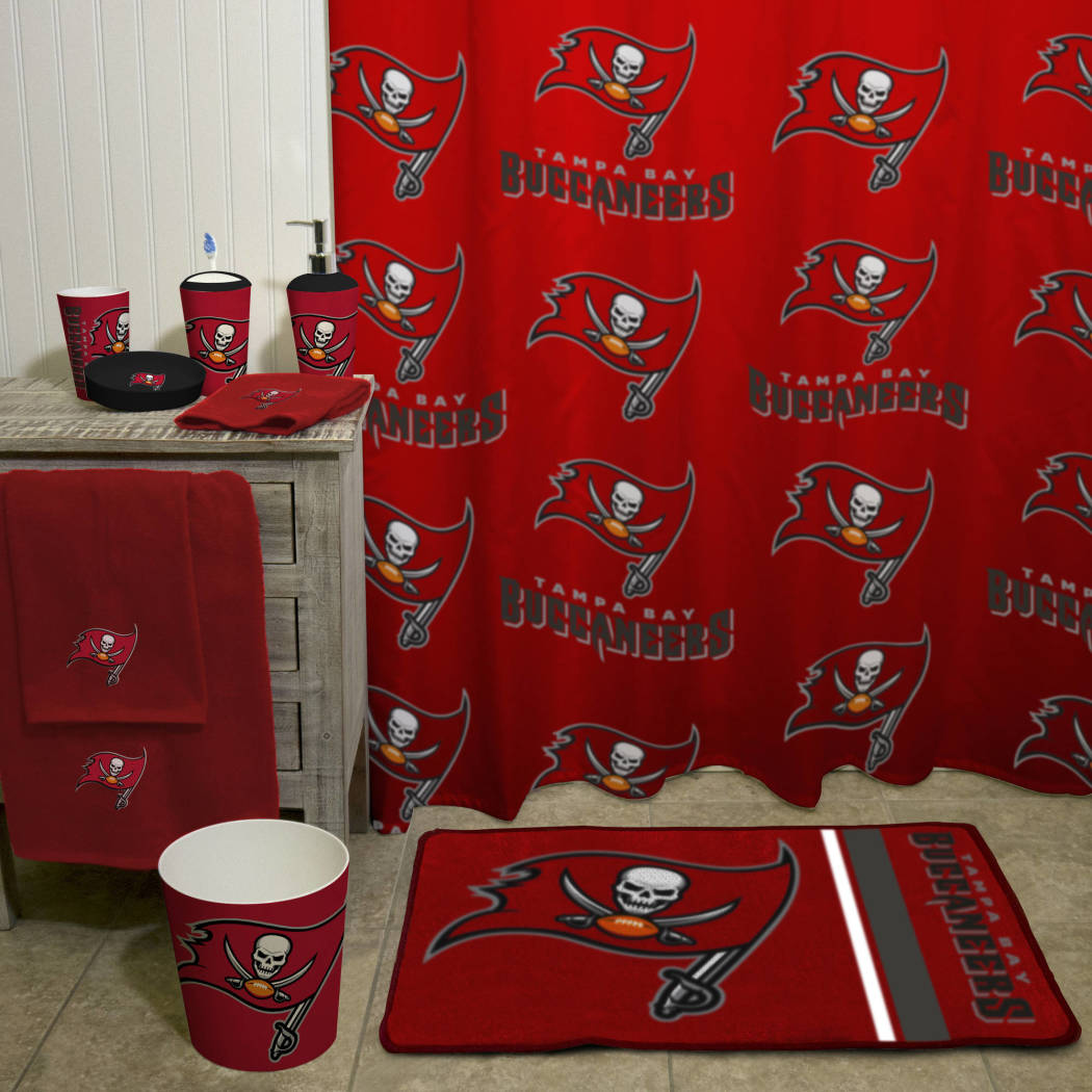 NFL Buccaneers Bath Towel 25 X 50 Inches Football Themed Applique Shower Towel Sports Patterned Team Logo Fan Merchandise Athletic Spirit Black Red - Diamond Home USA