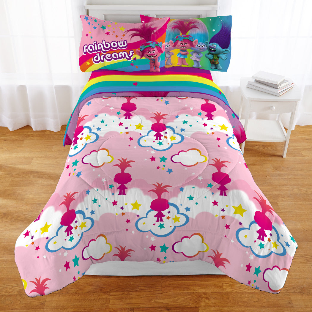 Kids Purple Disney Cartoon Theme Comforter Twin Set Cute Faces Happy Hair Animated Character Pattern Colorful Rainbow Fluffy Clouds Bedding Polyester - Diamond Home USA