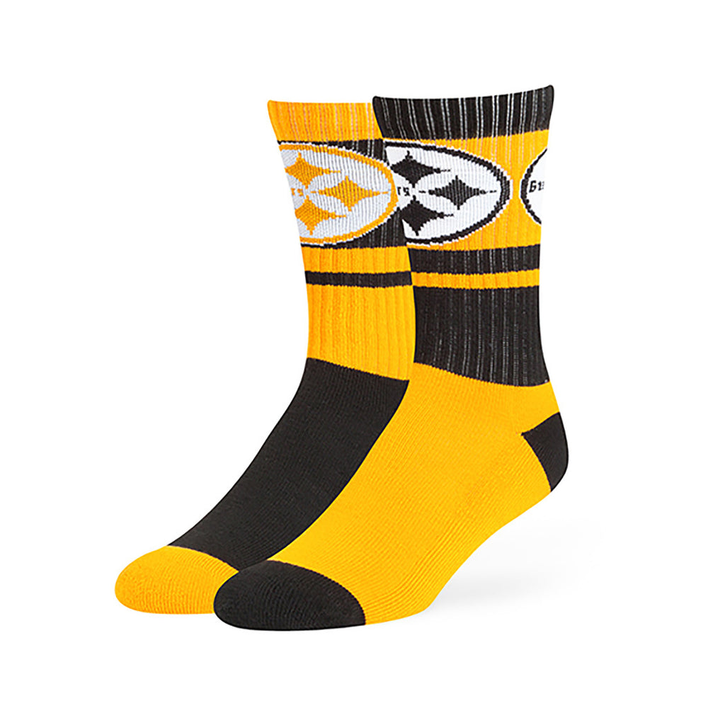 1 Pair NFL Steelers Socks Football Themed Mismatched Crew L size Sports Patterned Team Logo Fan Merchandise Athletic Spirit Black Gold Polyester - Diamond Home USA