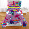 Kids Purple Disney Cartoon Theme Comforter Twin Set Cute Faces Happy Hair Animated Character Pattern Colorful Rainbow Fluffy Clouds Bedding Polyester - Diamond Home USA