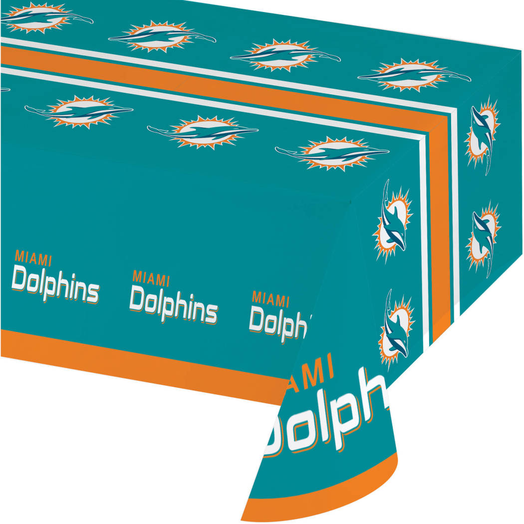 54 X 102 Inch NFL Dolphins Tablecloth Football Themed Rectangle Table Cover Sports Patterned Team Color Logo Fan Merchandise Athletic Spirit Aqua - Diamond Home USA