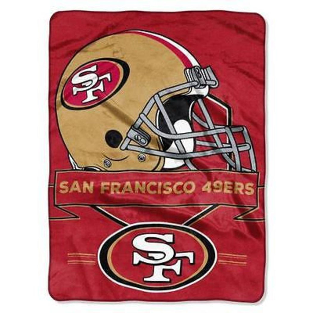 NFL 49ers Throw Blanket 60 X 80 Inches Football Themed Bedding Sports Patterned Team Logo Fan Merchandise Athletic Team Spirit Fan Scarlet Red Brown
