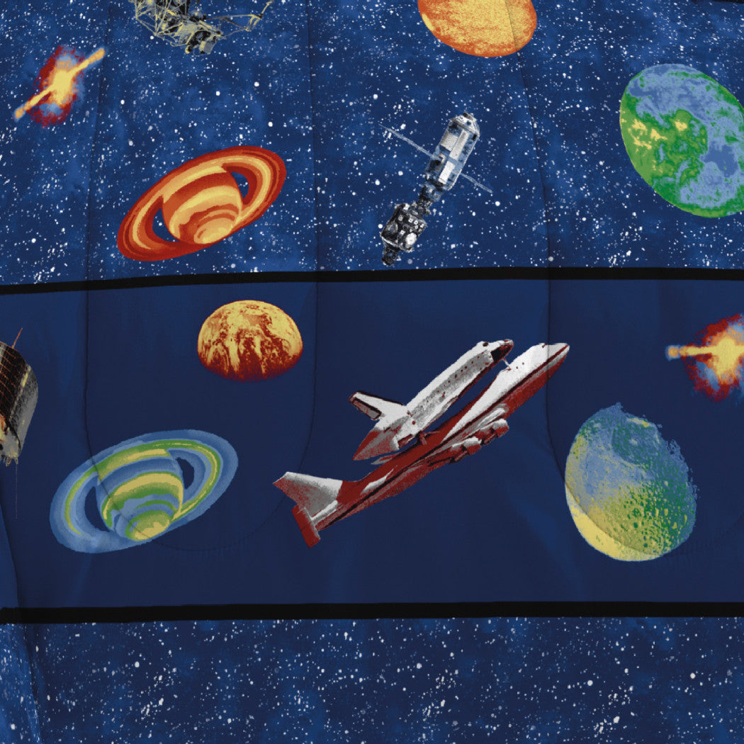 Outer Space Themed Comforter Set Sheets Orbiting Planets Stars kling Satellites Rockets Comets Teen Themed Plush