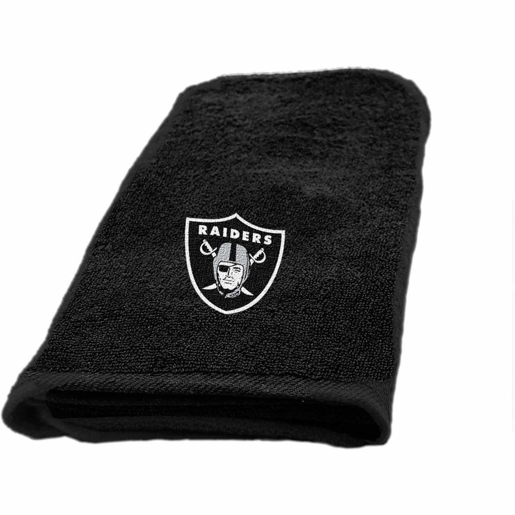 NFL Raiders Hand Towel 26 X 15 Inches Football Themed Applique Sports Patterned Team Logo Fan Merchandise Athletic Spirit Black Silver Polyester - Diamond Home USA