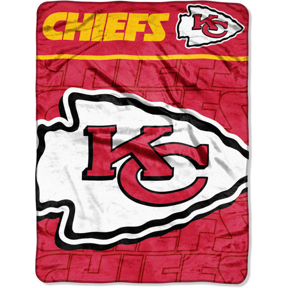 NFL Chiefs Throw Blanket 46 X 60 Inches Football Themed Bedding Sports Patterned Team Logo Fan Merchandise Athletic Team Spirit Fan Red Gold Black
