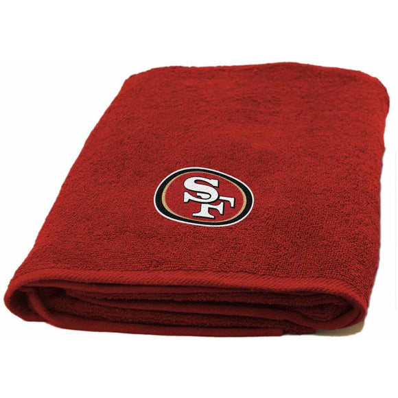NFL 49ers Bath Towel 25 X 50 Inches Football Themed Applique Shower Towel Sports Patterned Team Logo Fan Merchandise Athletic Spirit Scarlet Gold - Diamond Home USA