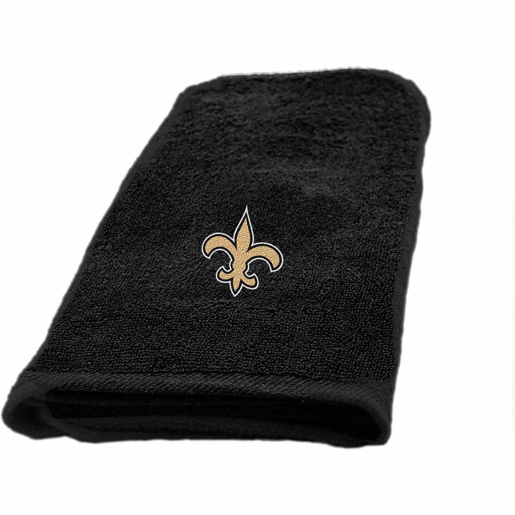 NFL Saints Hand Towel 26 X 15 Inches Football Themed Applique Sports Patterned Team Logo Fan Merchandise Athletic Spirit Black Old Gold White - Diamond Home USA