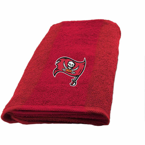 NFL Buccaneers Hand Towel 26 X 15 Inches Football Themed Applique Sports Patterned Team Logo Fan Merchandise Athletic Spirit Black Red White Polyester - Diamond Home USA