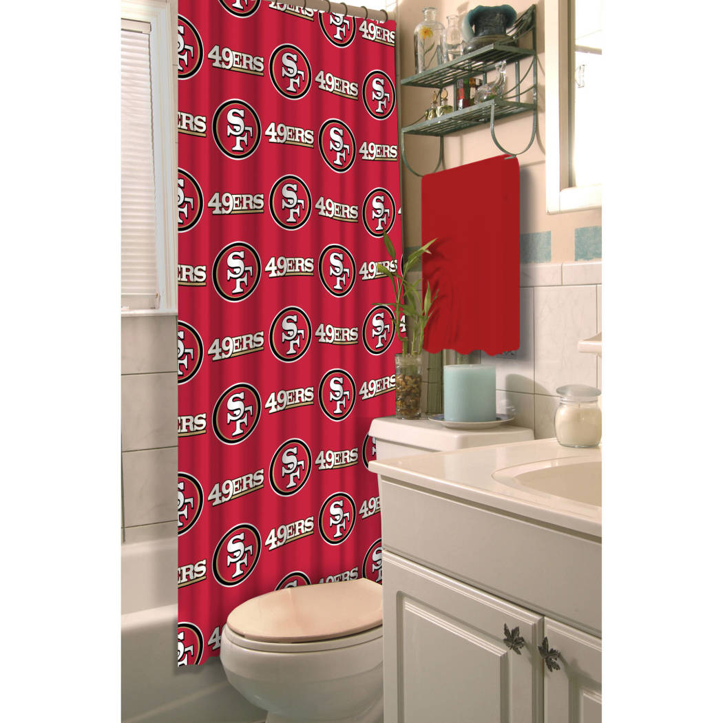 NFL 49ers Shower Curtain 72 X 72 Inches Football Themed Bedding Sports Patterned Team Logo Fan Merchandise Bathroom Curtain Athletic Team Spirit Fan - Diamond Home USA