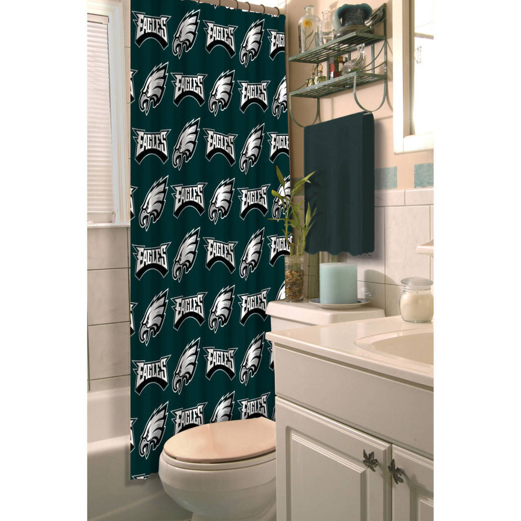NFL Eagles Shower Curtain 72 X 72 Inches Football Themed Bedding Sports Patterned Team Logo Fan Merchandise Bathroom Curtain Athletic Team Spirit Fan - Diamond Home USA