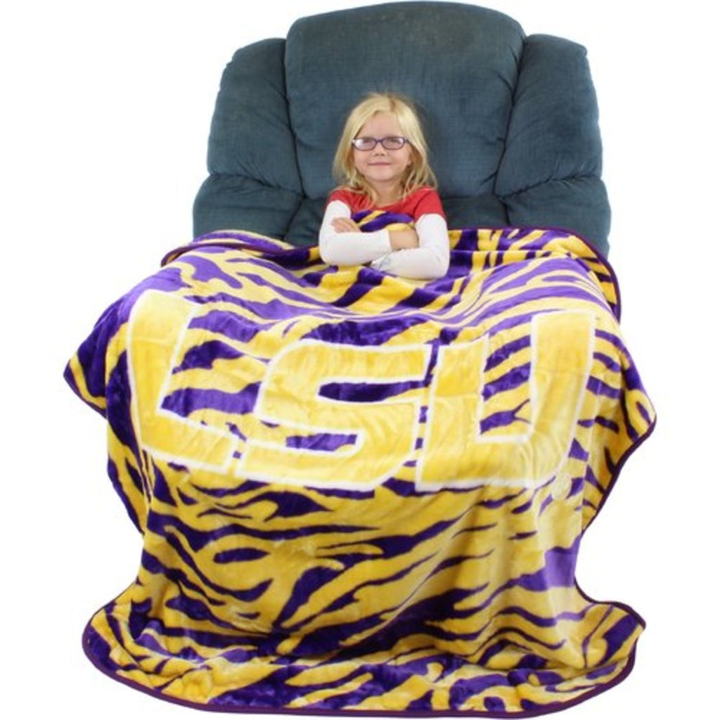 NCAA Tigers Theme Blanket (50"Wx60"L) Yellow Purple Collegiate Football Themed Bedding Sports Patterned Team Logo Fan Merchandise Athletic Team Spirit