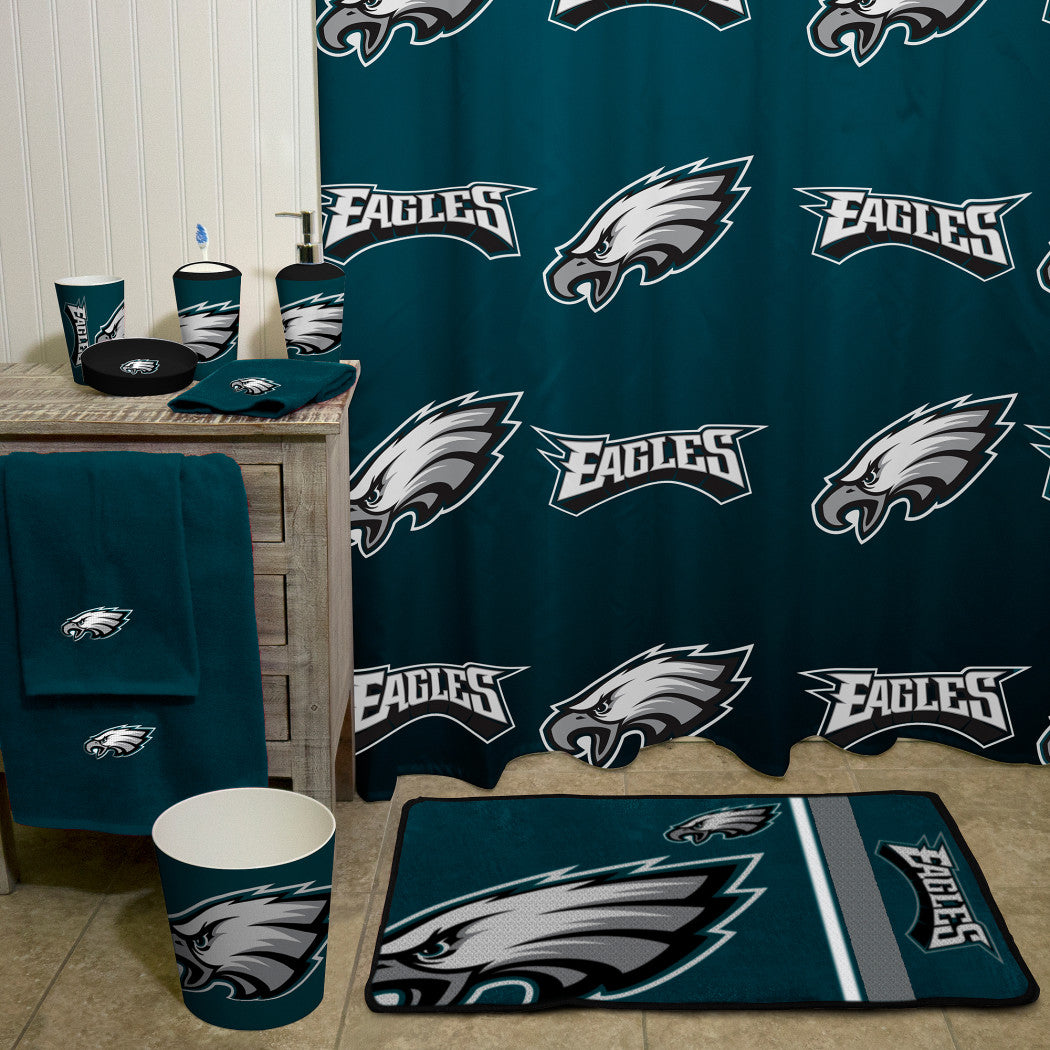 NFL Eagles Shower Curtain 72 X 72 Inches Football Themed Bedding Sports Patterned Team Logo Fan Merchandise Bathroom Curtain Athletic Team Spirit Fan - Diamond Home USA