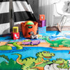 4' x 5'3 Contemporary Kids Playtime Dinosaur Friends Cartoon Color Area Rug Polyester Dino Animal Cute Fun Tween Novelty Playful Pattern Rectangular - Diamond Home USA