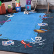 3'3 x 5' Kids Playtime Printed Pirate Theme Treasury Blue Area Rug Nylon Navy Ship Sailor Treasure Ocean Sea Coastal Tween Novelty Bold Colorful - Diamond Home USA