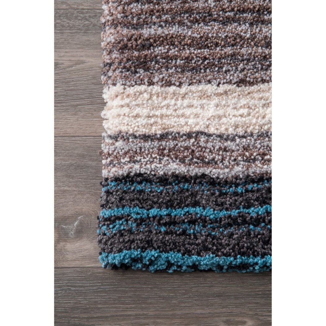 4'x6'ft Colored Blue Grey Brown Gray Striped Patterned Shag Area Rug Indoor Rugby Stripes Nautical Living Room Mat Rectangle Carpet Plush Soft Feel - Diamond Home USA