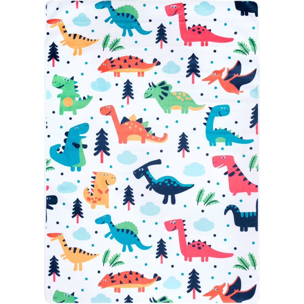 3'3 x 5' Playtime Kids Cartoon Dinosaurs Forest Color Area Rug Polyester Dino Tree Poka Dot Animal Cute Fun Tween Novelty Playful Pattern Rectangular - Diamond Home USA