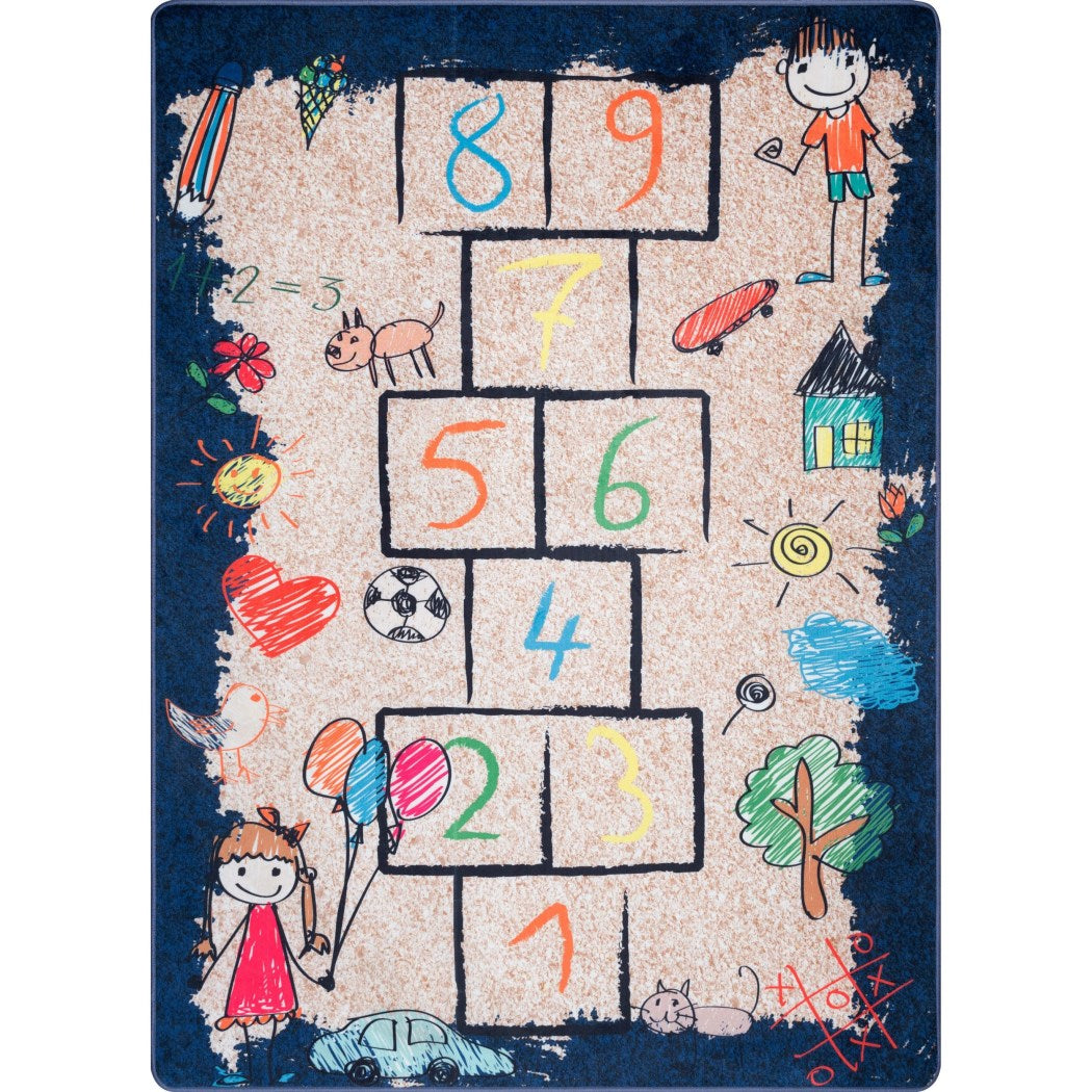 3'3 x 5' Playtime Kids Hopscotch Drawing Color Area Rug Polyester Fun Playful Youth Geometric Solid Tween Novelty Tree House Sun Drawing Indoor - Diamond Home USA