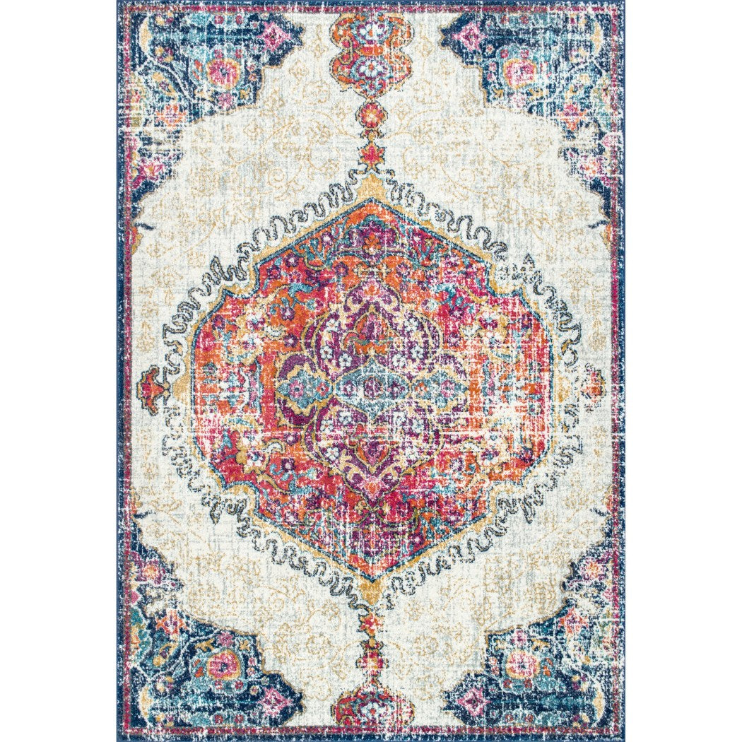 4'x6'ft Colored Blue Orange Yellow Pink Medallion Patterned Area Rug Indoor Geometric Living Room Mat Rectangle Carpet Soft Modern Transitional - Diamond Home USA